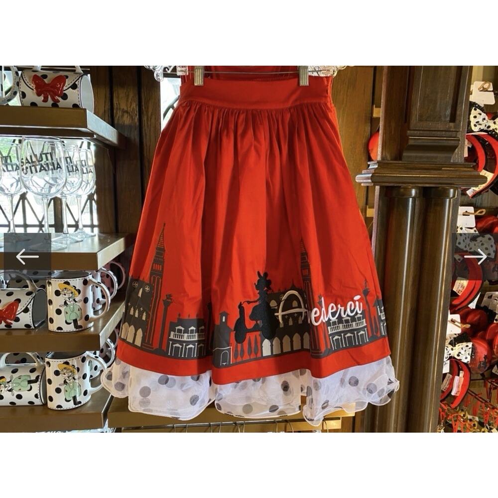 Disney Dress Shop Italy Arrivederci Minnie Skirt Red Polka Dot Tulle L